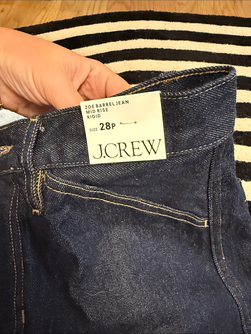 J. Crew women’s Zoe Barrel Mid-Rise Jeans in Dark Indigo